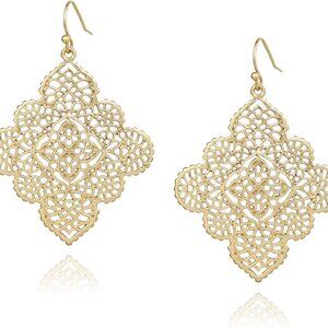Gold Dangle Earrings Floral Celtic Filigree Women Jewelry Fashion Gift